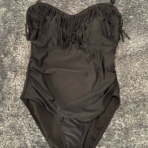 Black Fringe One-Piece Swimsuit